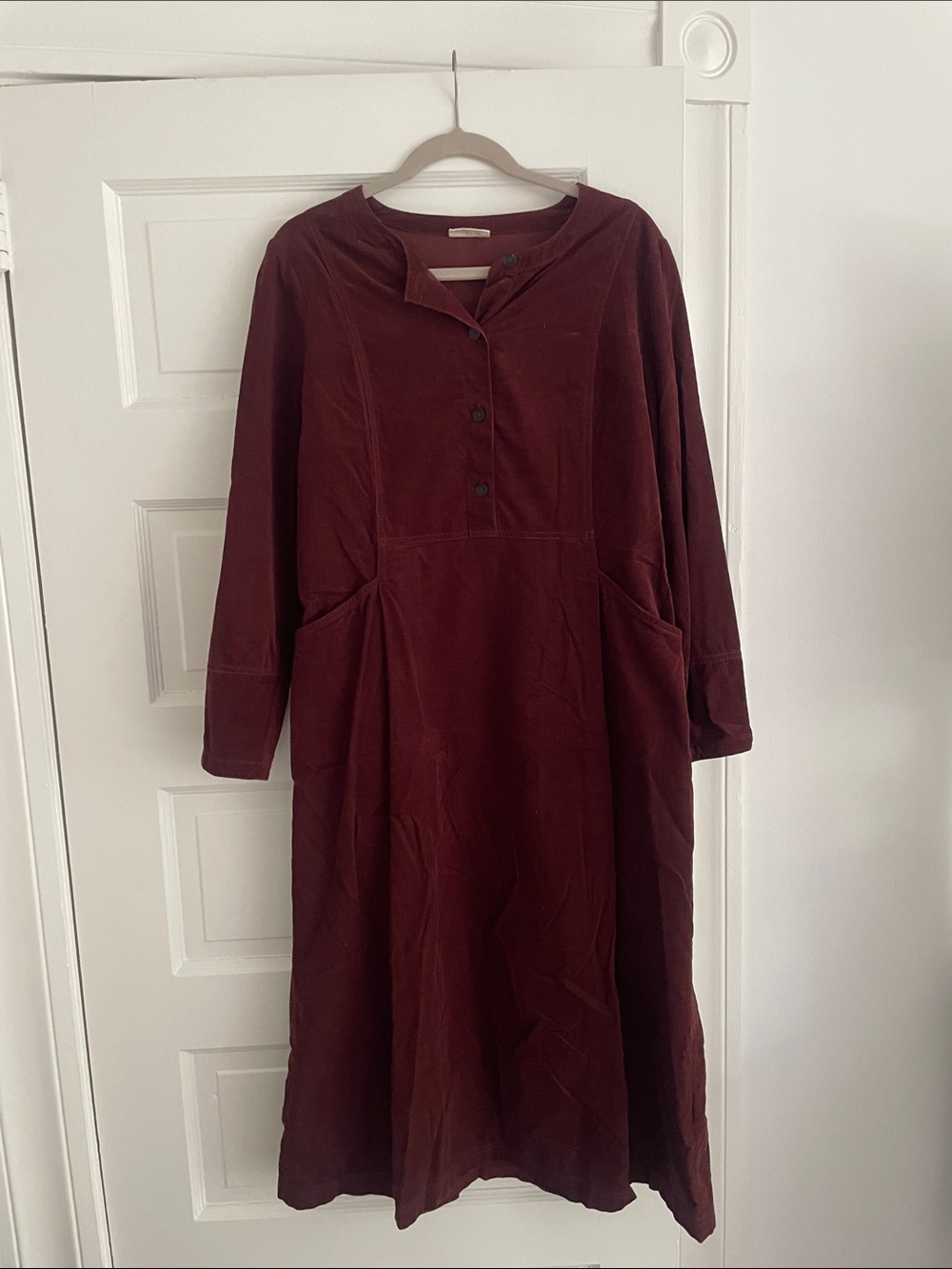 Poetry Long-Sleeve Burgundy Button-Front Dress